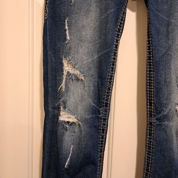 Rock Revival Joyelle Jeans Distressed Denim Straight Leg Low Rise Women's 28 - Picture 3 of 16